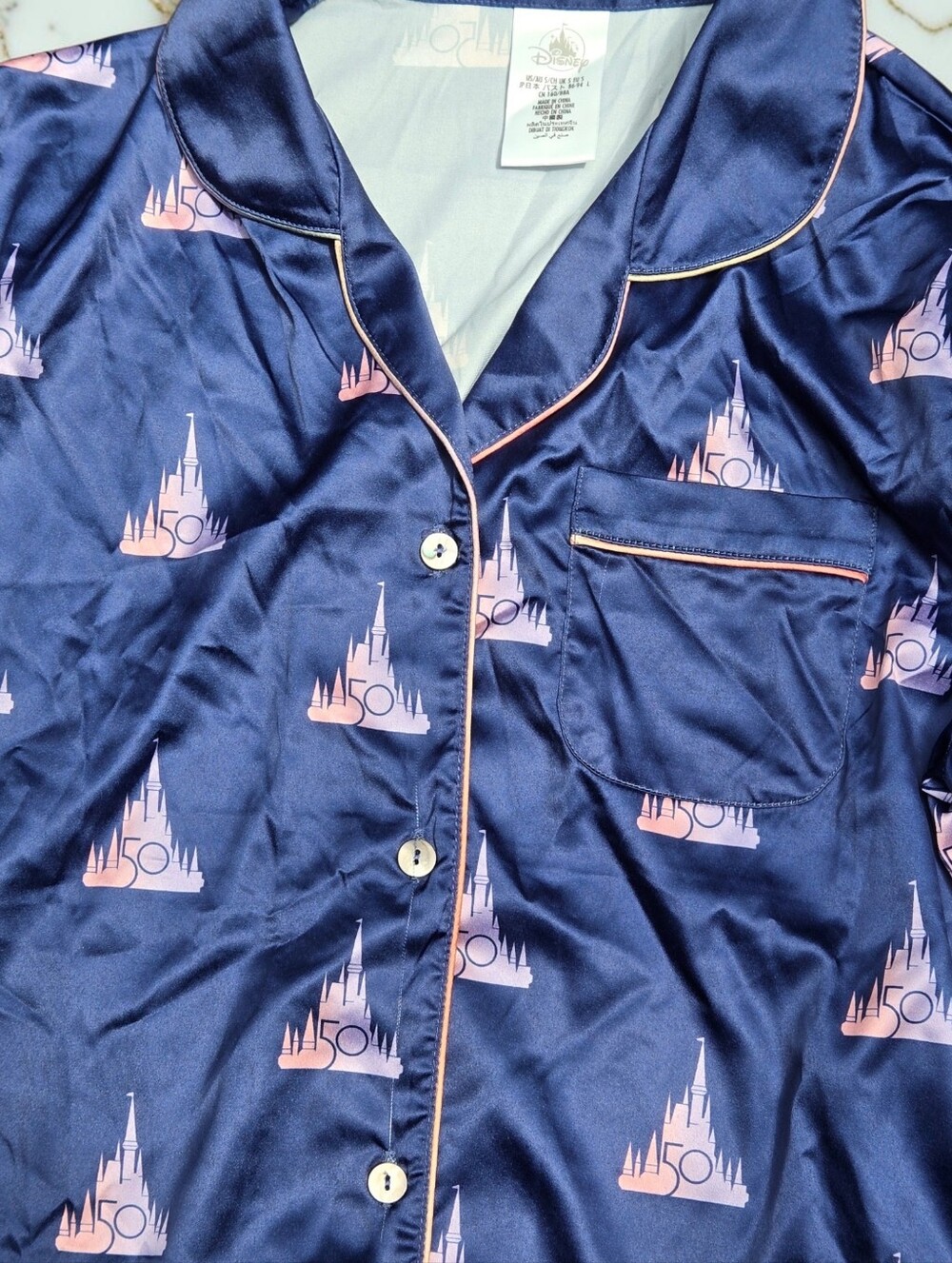 Disney 50th Anniversary Pajama Set Pjs Navy Pink Womens Small S Long Sleeve Pant - Picture 3 of 12